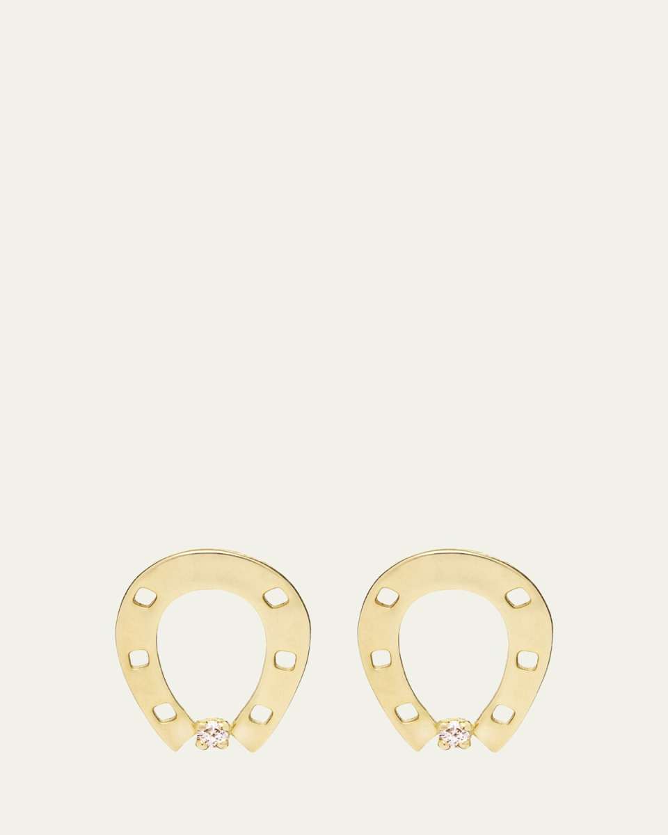 9K Yellow Gold Diamond Horseshoe Earrings